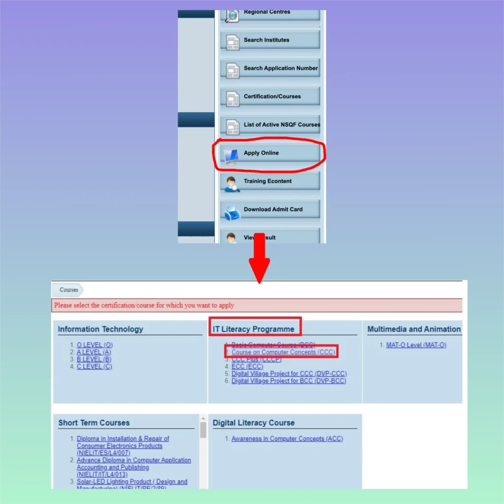 CCC course form filling information.